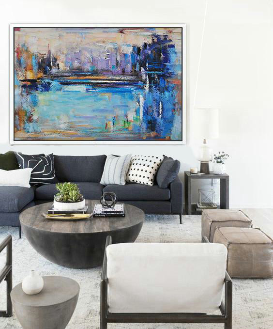 Original Extra Large Wall Art,Oversized Horizontal Contemporary Art,Original Modern Art,Large Wall Art Handmade,Blue,Purple,Dark Blue,Brown.etc